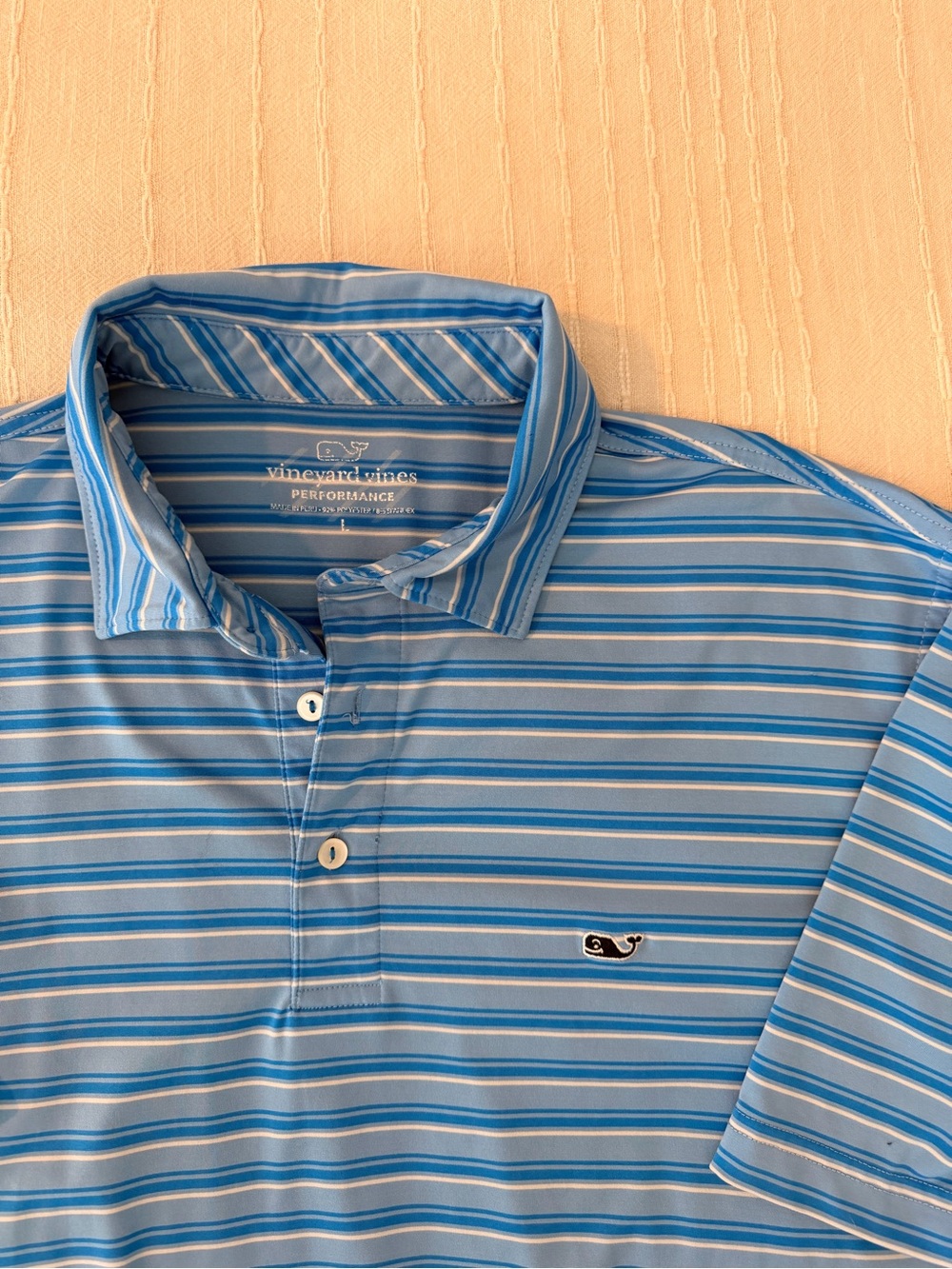 Vineyard Vines Men’s Blue and White Striped Performance Polo